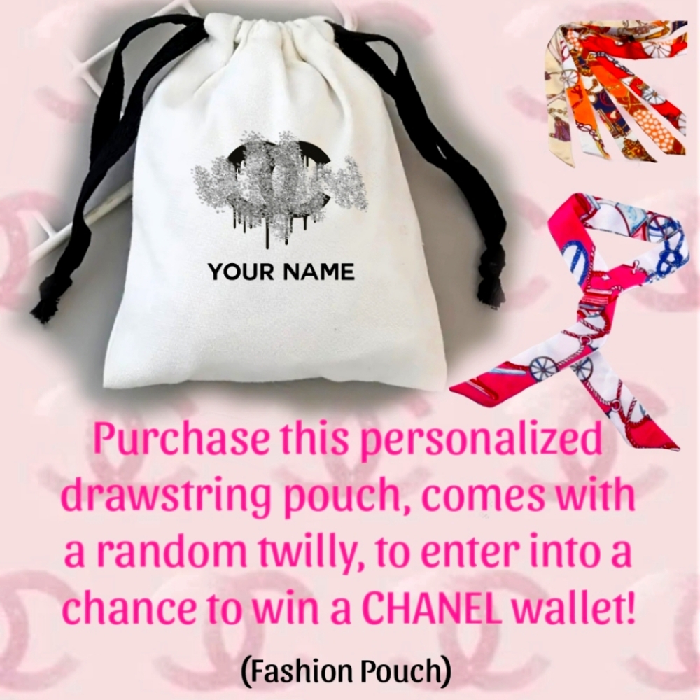 Personalized pouch with twilly and a chance to win a CHANEL wallet!